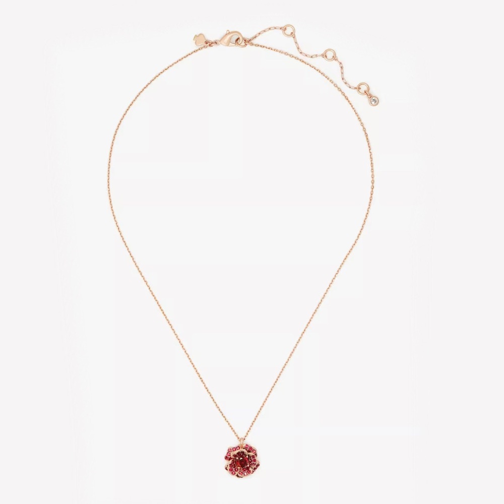 ♠️Kate Spade 3D Red Rose Blooms Mini Pendant Necklace, Rose Gold NWT